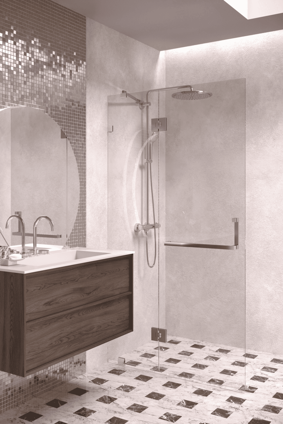 Hinged shower screen with fixed part Hietakari Vetro 521, chrome fittings, super bright glass Hinged shower screen with fixed part Hietakari Vetro 521, chrome fittings, super bright glass