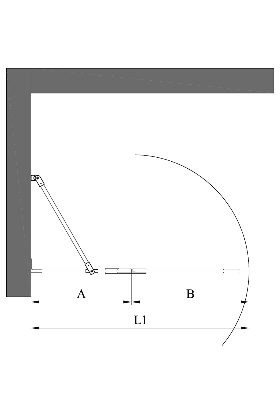 Hinged shower screen with fixed part Hietakari Vetro 521 – dimension drawing Hinged shower screen with fixed part Hietakari Vetro 521 – dimension drawing