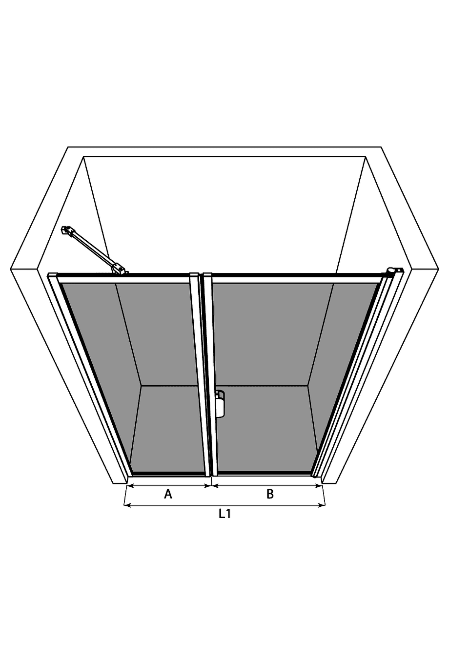 Alcove shower screen Hietakari Bläk 740 New York, fixed wall + hinged door – 3