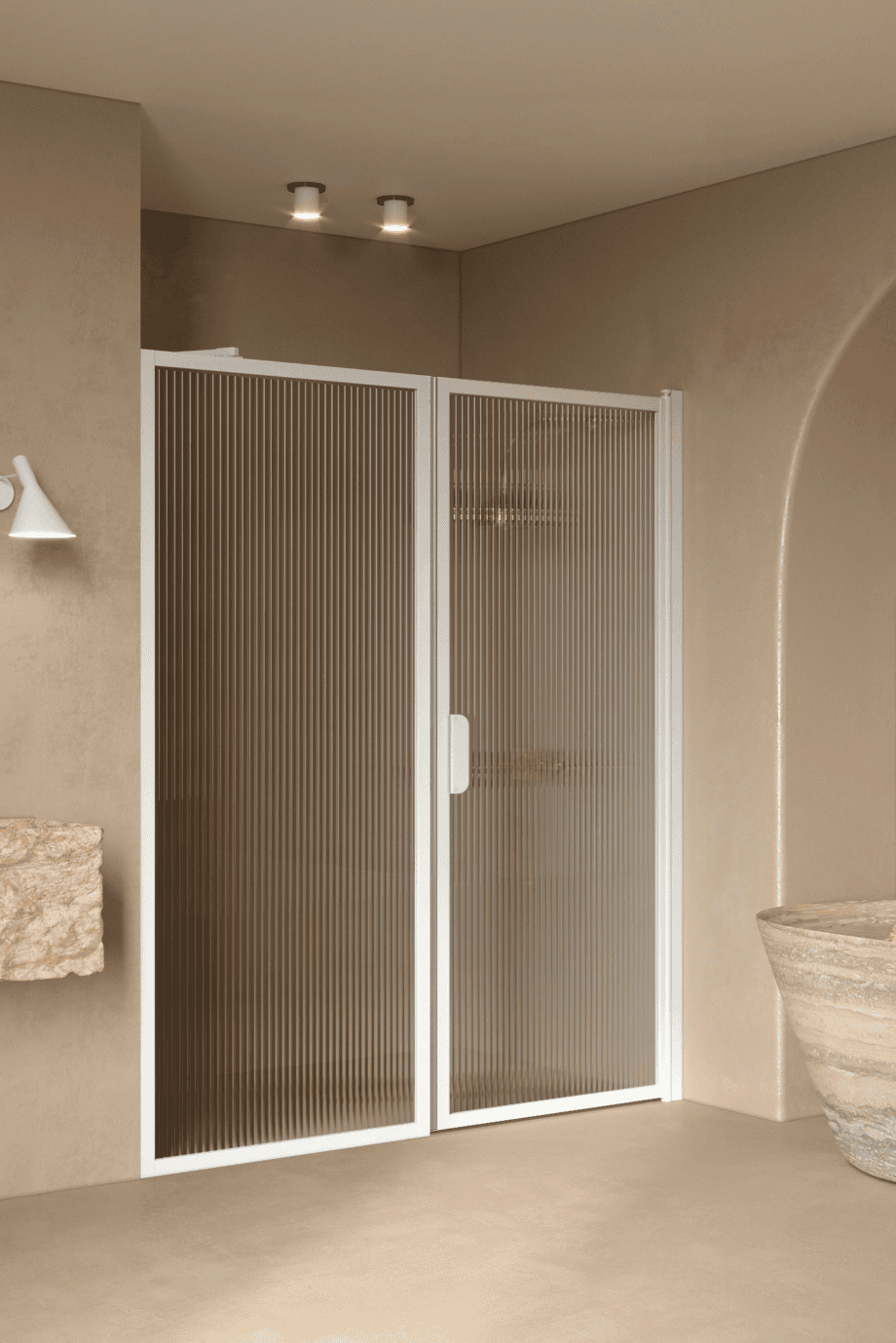 Alcove shower screen Hietakari Bläk 740 New York, Cocoa frame, reeded glass Alcove shower screen Hietakari Bläk 740 New York, Cocoa frame, reeded glass