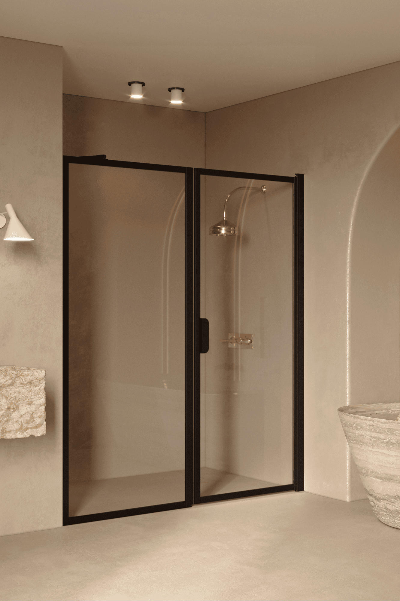 Alcove shower screen Hietakari Bläk 740 New York, fixed wall + hinged door – 4