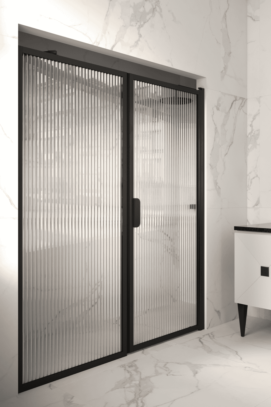 Alcove shower screen Hietakari Bläk 740 New York, black frame, reeded glass Alcove shower screen Hietakari Bläk 740 New York, black frame, reeded glass