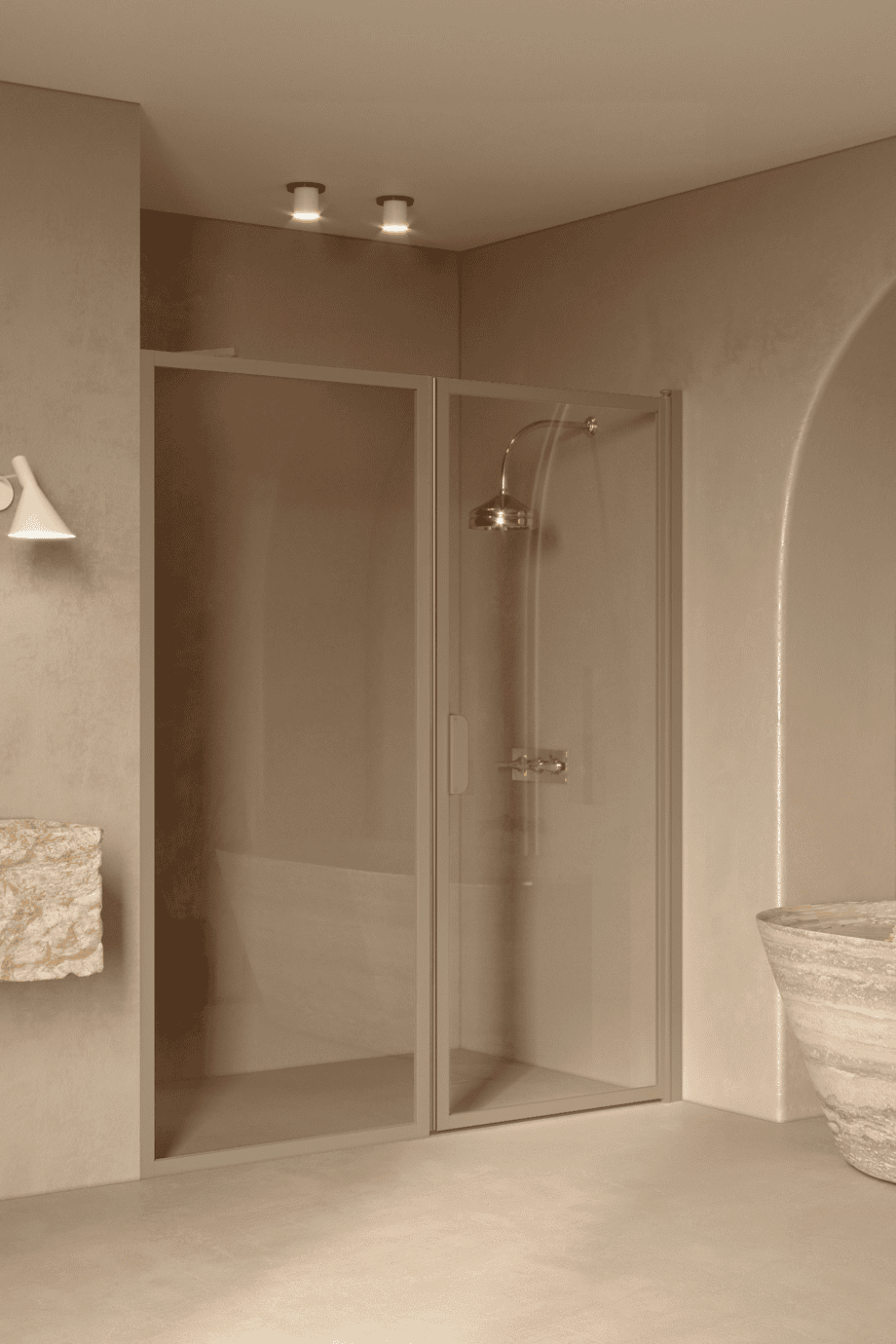 Alcove shower screen Hietakari Bläk 740 New York, Sand frame, clear glass Alcove shower screen Hietakari Bläk 740 New York, fixed wall + hinged door – 5
