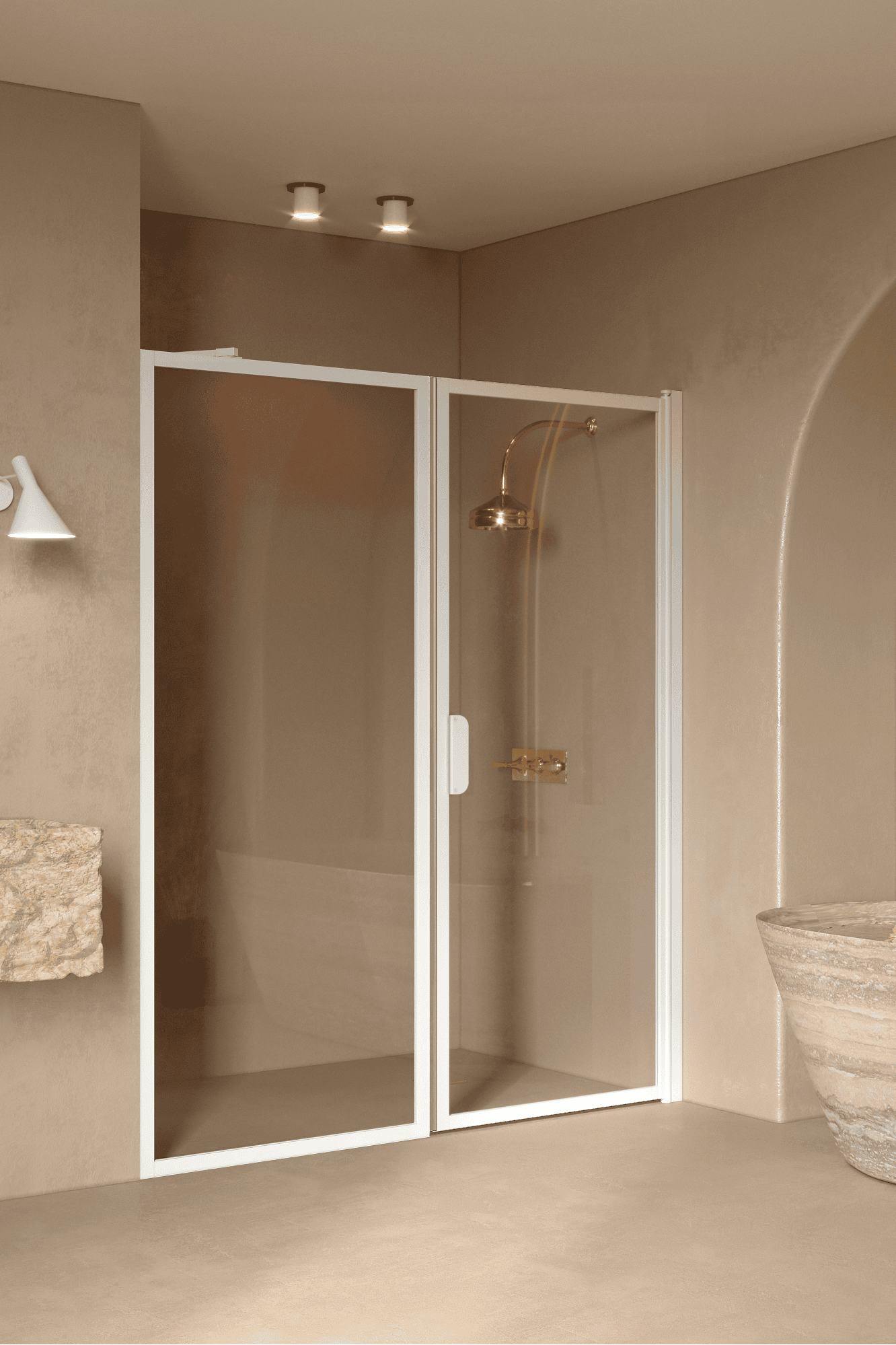Alcove shower screen Hietakari Bläk 740 New York, fixed wall + hinged door