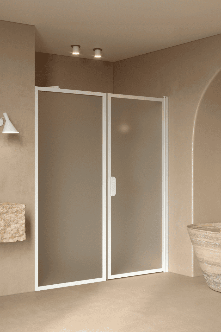 Alcove shower screen Hietakari Bläk 740 New York, white frame, satin frosted glass Alcove shower screen Hietakari Bläk 740 New York, white frame, satin frosted glass