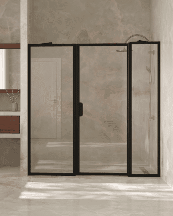 Alcove shower screen Hietakari Bläk 741 New York, fixed wall + hinged door with fixed part