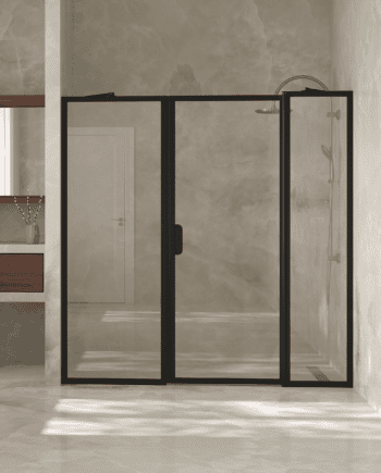 Alcove shower screen Hietakari Bläk 741 New York, fixed wall + hinged door with fixed part