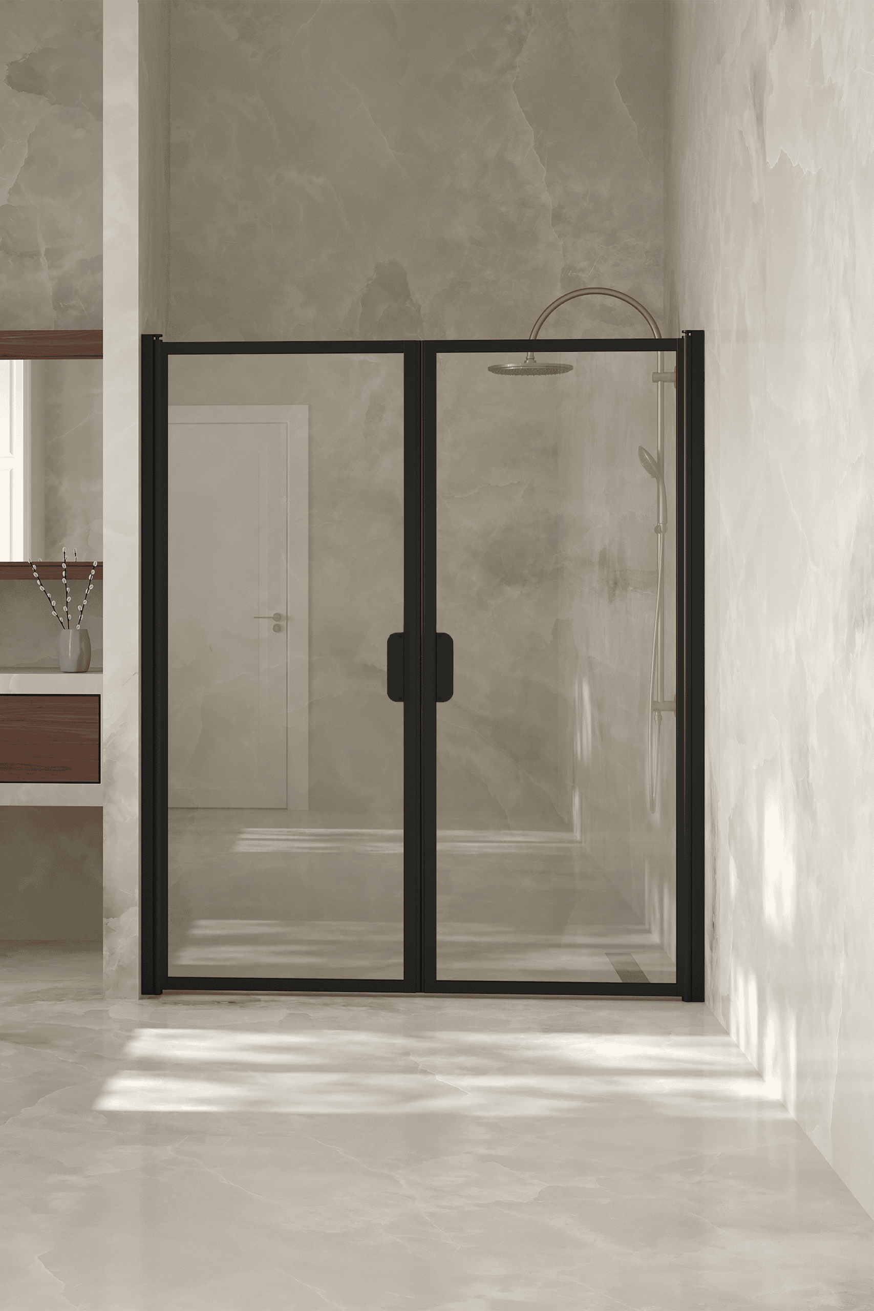 Alcove shower screen Hietakari Bläk 742 New York, hinged door + hinged door – 5