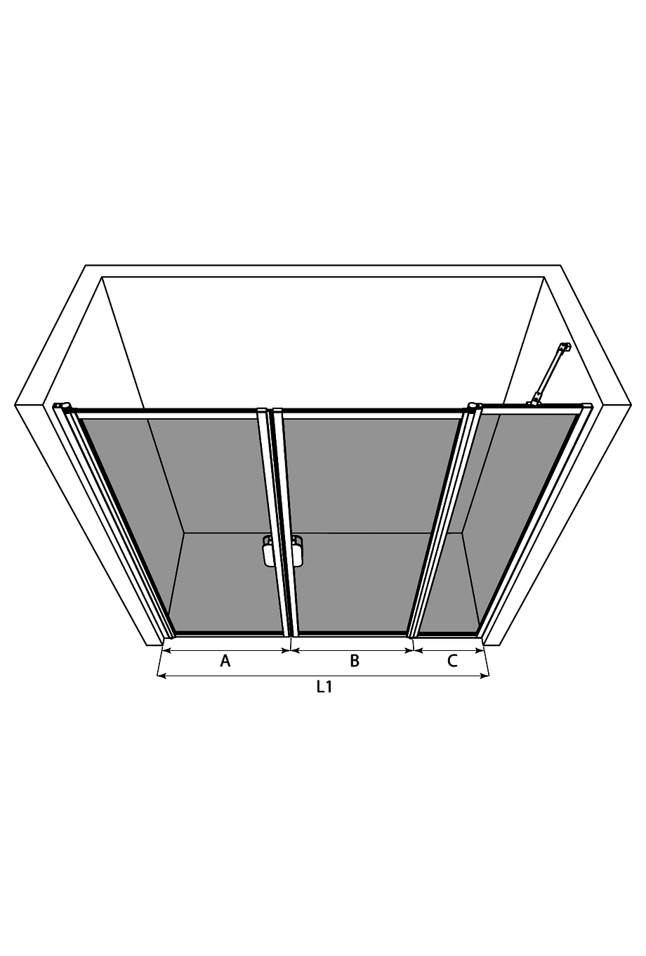 Alcove shower screen Hietakari Bläk 743 New York, hinged door + hinged door with fixed part – 3