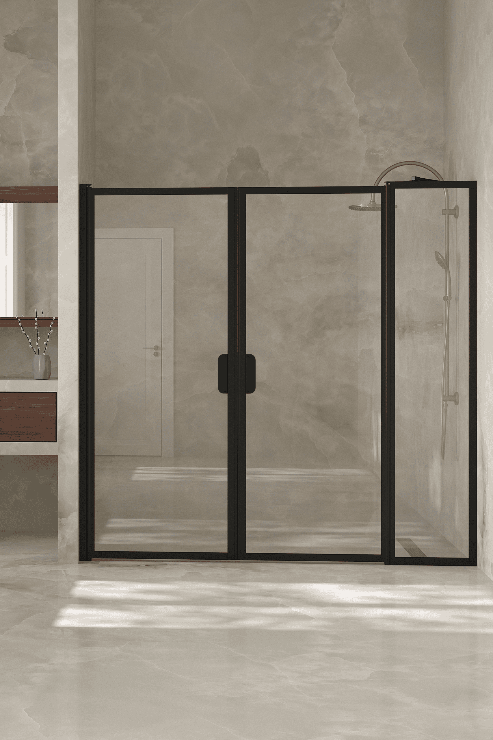 Alcove shower screen Hietakari Bläk 743 New York, hinged door + hinged door with fixed part – 4
