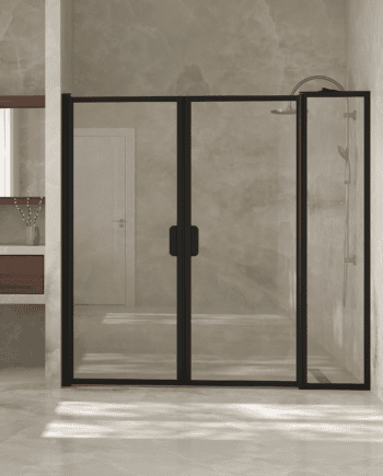 Alcove shower screen Hietakari Bläk 743 New York, hinged door + hinged door with fixed part