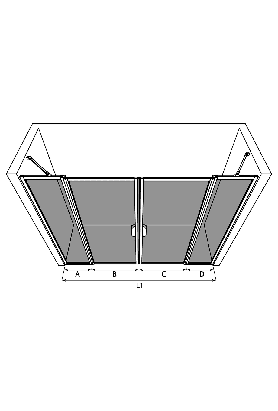 Alcove shower screen Hietakari Bläk 744 New York – 3D drawing Alcove shower screen Hietakari Bläk 744 New York – 3D drawing