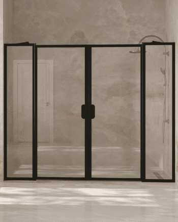 Alcove shower screen Hietakari Bläk 744 New York, hinged door with fixed part + hinged door with fixed part
