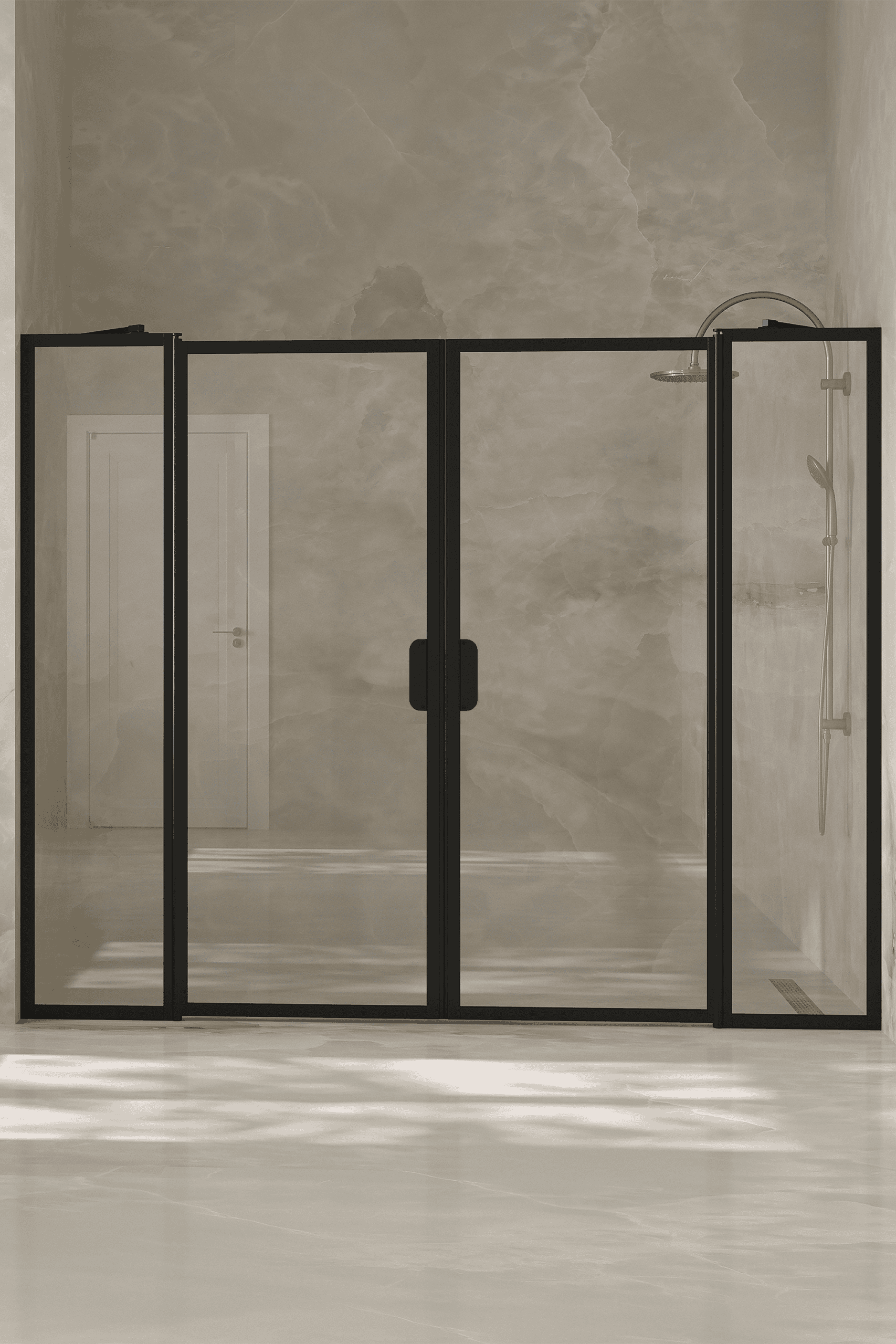 Alcove shower screen Hietakari Bläk 744 New York, Sand frame, clear glass Alcove shower screen Hietakari Bläk 744 New York, Sand frame, clear glass