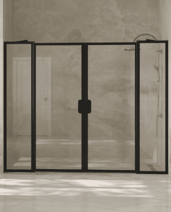 Alcove shower screen Hietakari Bläk 744 New York, hinged door with fixed part + hinged door with fixed part