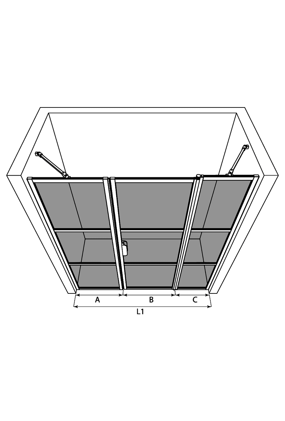 Alcove shower screen Hietakari Bläk 746 Tokyo, fixed wall + hinged door with fixed part – 3
