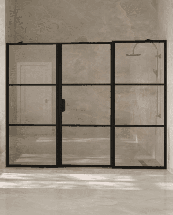 Alcove shower screen Hietakari Bläk 746 Tokyo, fixed wall + hinged door with fixed part