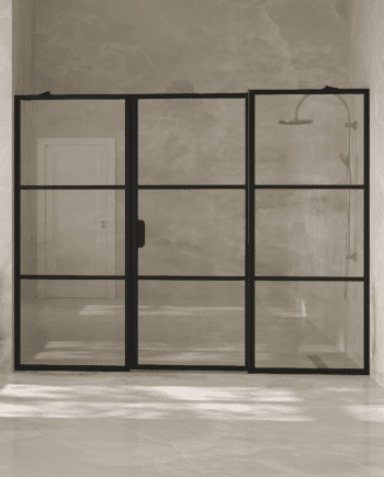 Alcove shower screen Hietakari Bläk 746 Tokyo, fixed wall + hinged door with fixed part