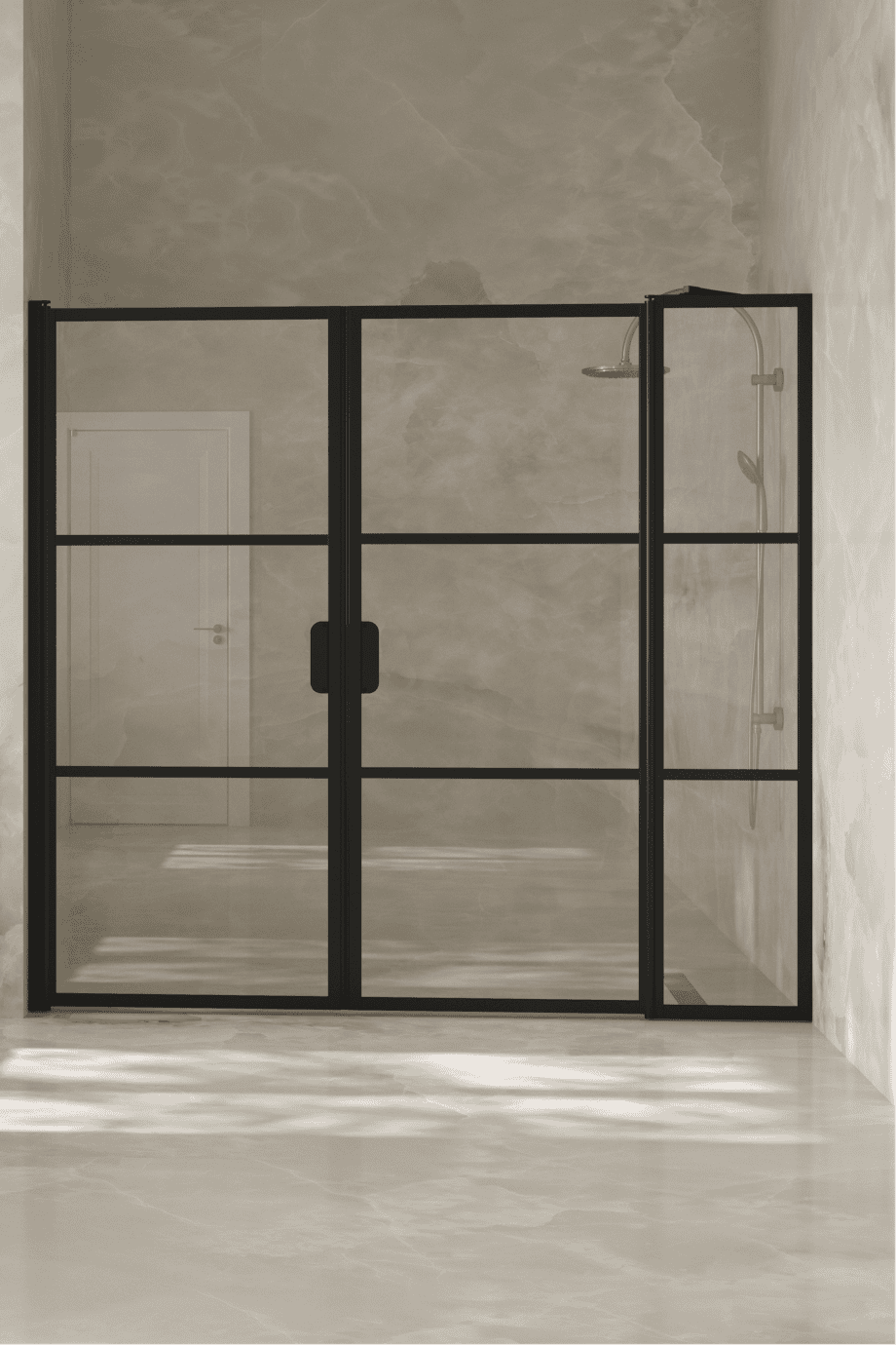 Alcove shower screen Hietakari Bläk 748 Tokyo, Mocha frame, reeded glass