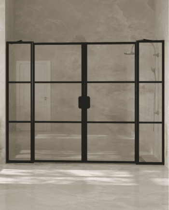 Alcove shower screen Hietakari Bläk 749 Tokyo, hinged door with fixed part + hinged door with fixed part