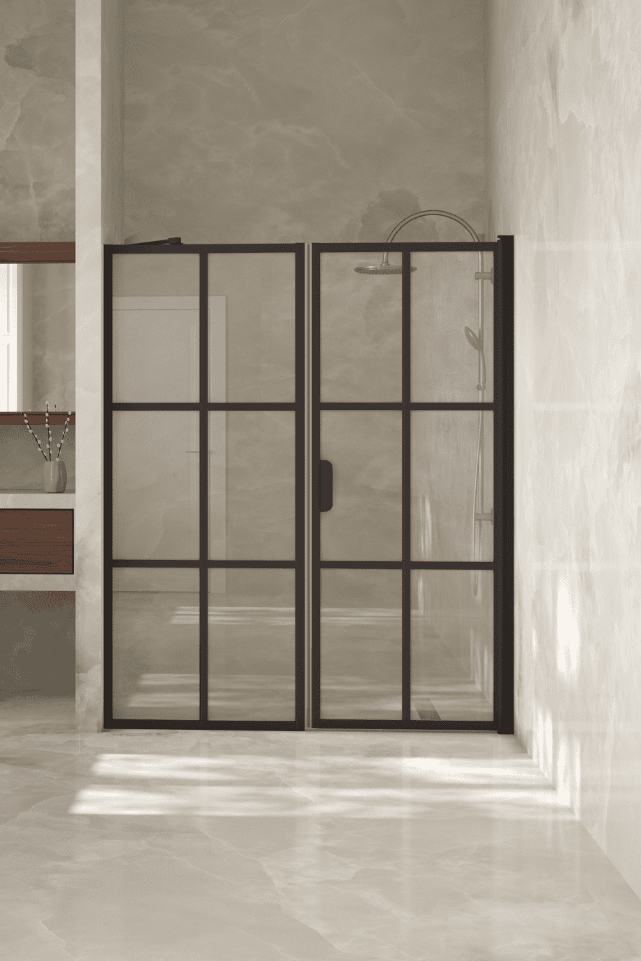 Alcove shower screen Hietakari Bläk 750 Paris, Cocoa frame, grey tinted glass Alcove shower screen Hietakari Bläk 750 Paris, Cocoa frame, grey tinted glass