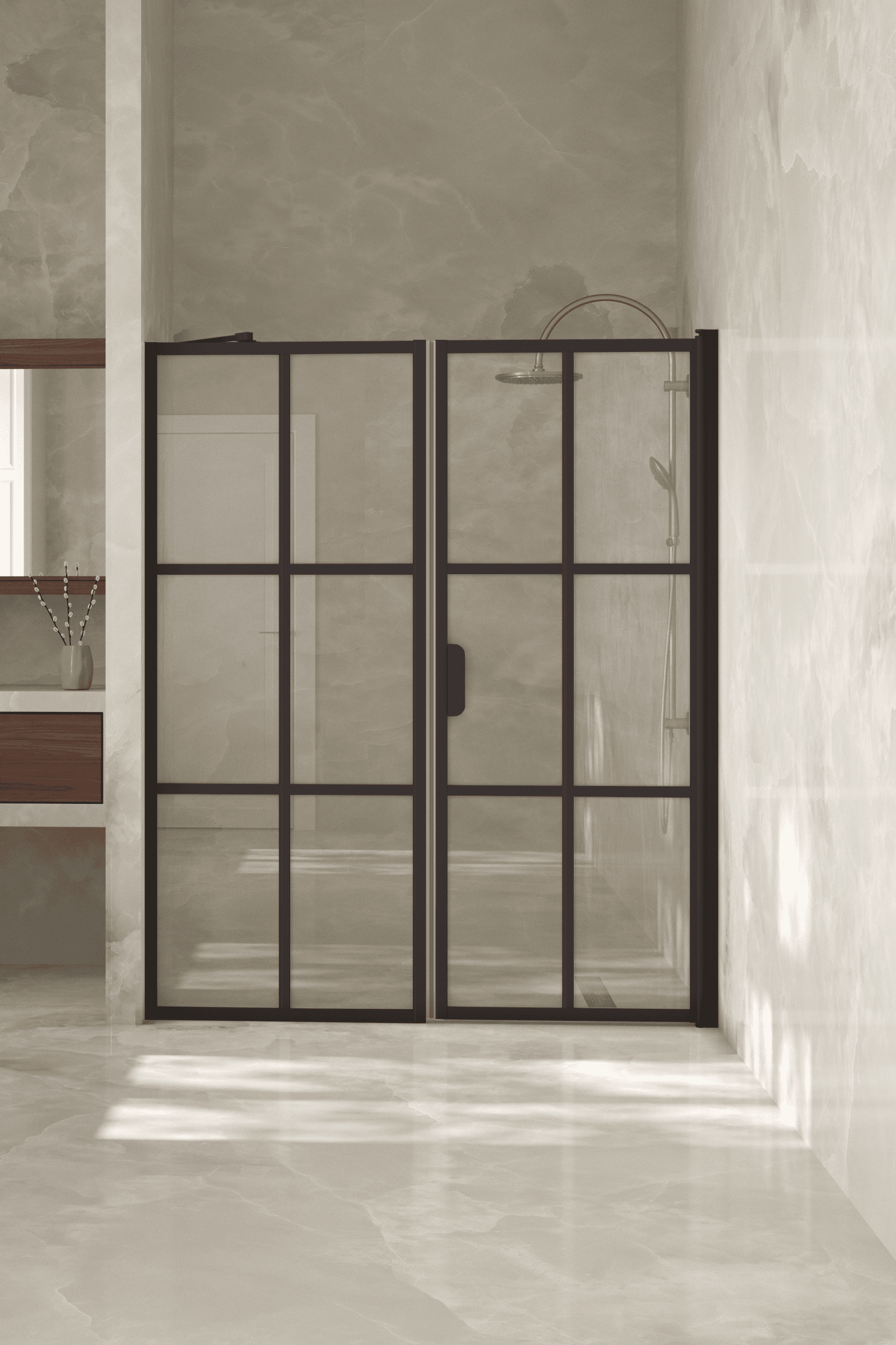 Alcove shower screen Hietakari Bläk 750 Paris, fixed wall + hinged door – 7