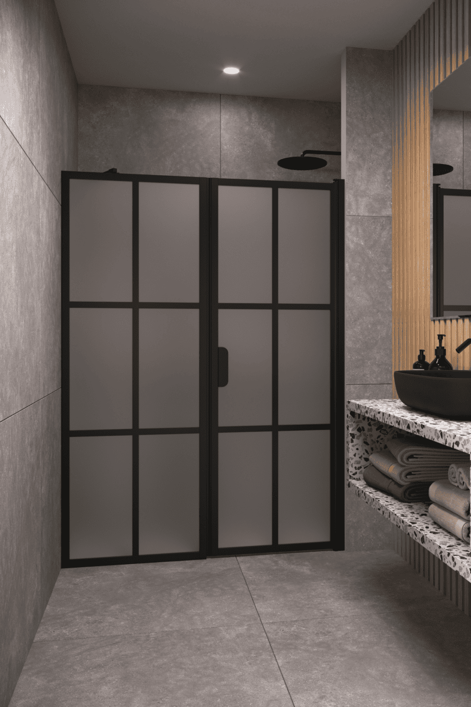 Alcove shower screen Hietakari Bläk 750 Paris, Mocha frame, satin frosted glass Alcove shower screen Hietakari Bläk 750 Paris, Mocha frame, satin frosted glass