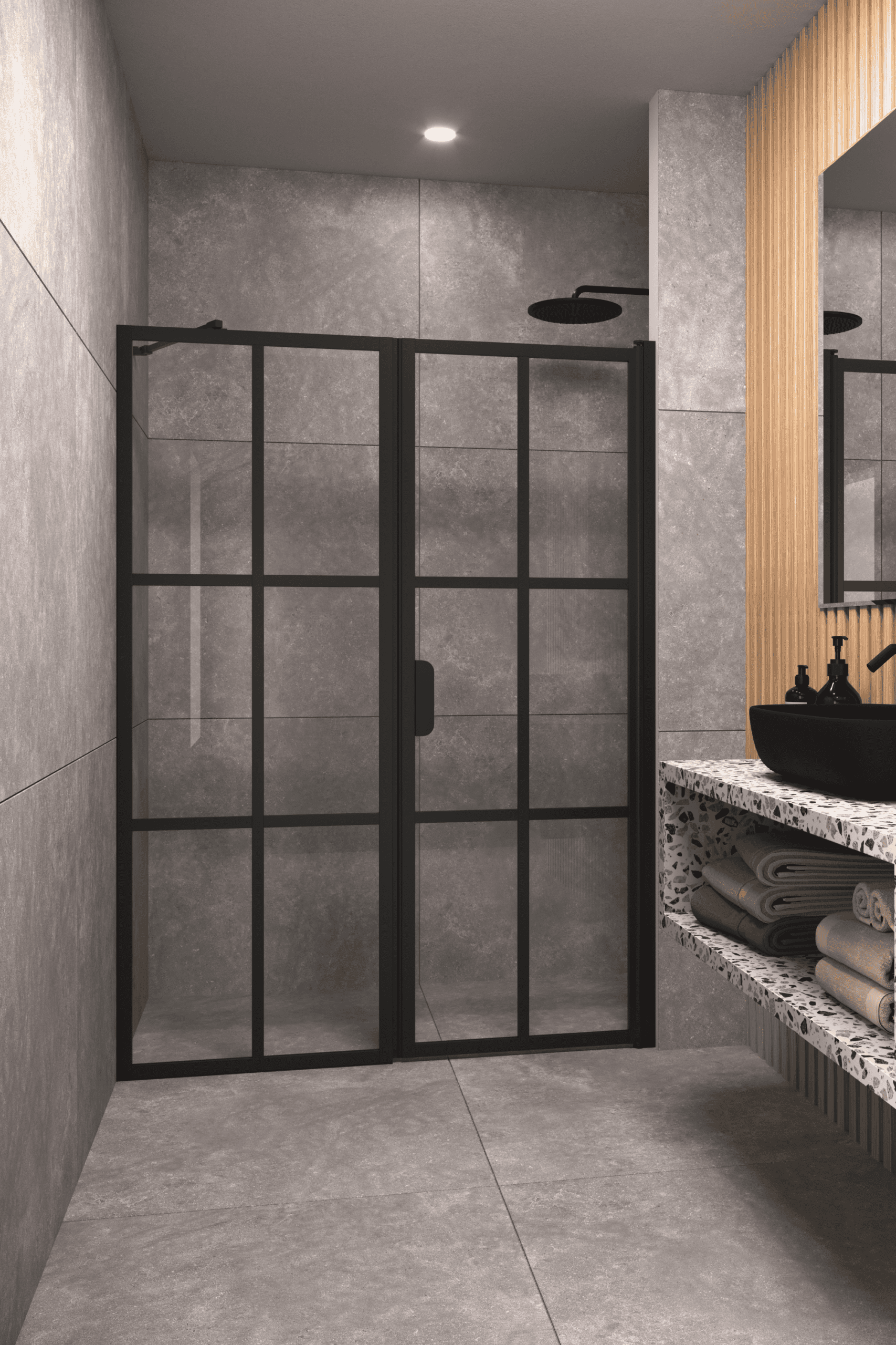 Alcove shower screen Hietakari Bläk 750 Paris, fixed wall + hinged door – 4