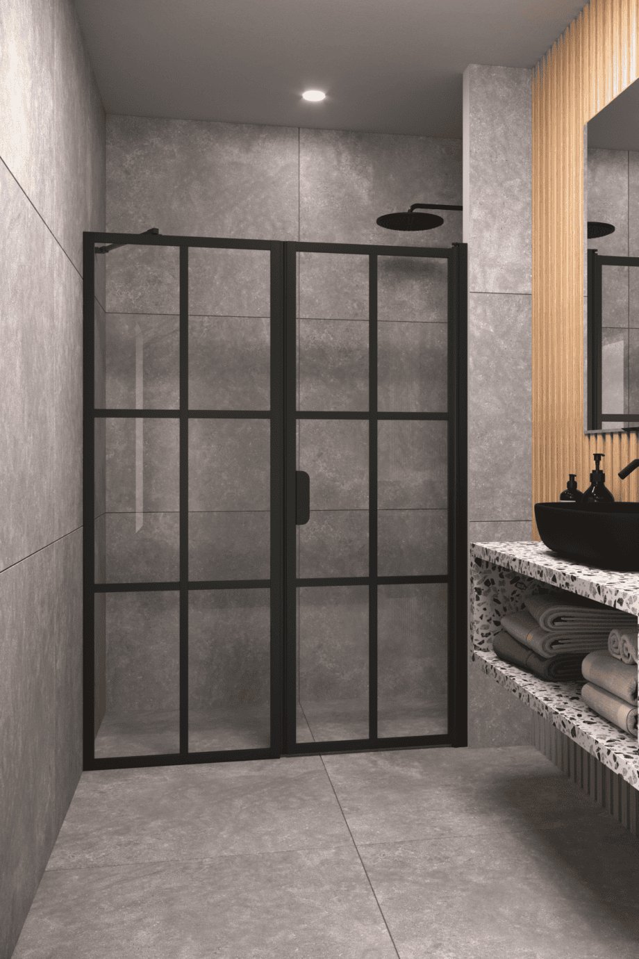 Alcove shower screen Hietakari Bläk 750 Paris, black frame, reeded glass Alcove shower screen Hietakari Bläk 750 Paris, black frame, reeded glass