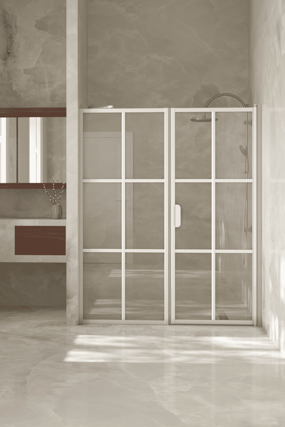 Alcove shower screen Hietakari Bläk 750 Paris, white frame, reeded glass Alcove shower screen Hietakari Bläk 750 Paris, white frame, reeded glass
