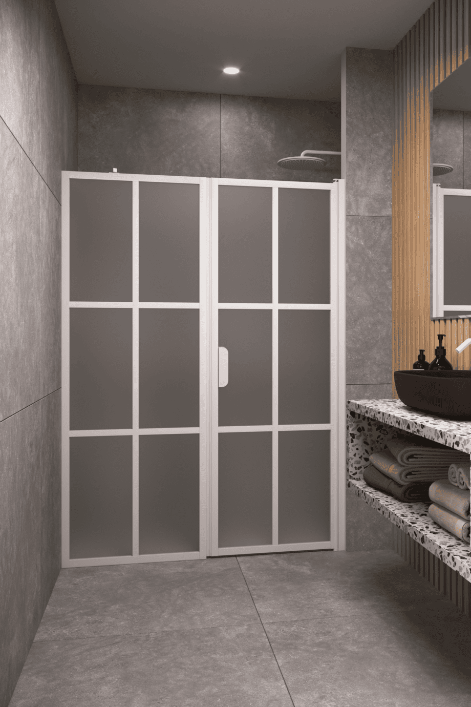 Alcove shower screen Hietakari Bläk 750 Paris, white frame, satin frosted glass Alcove shower screen Hietakari Bläk 750 Paris, white frame, satin frosted glass