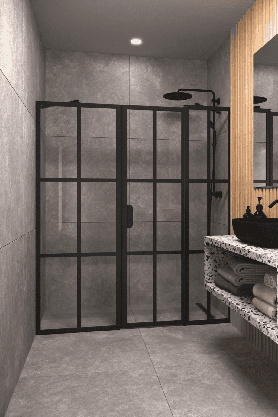 Alcove shower screen Hietakari Bläk 751 Paris, Cocoa frame, clear glass Alcove shower screen Hietakari Bläk 751 Paris, fixed wall + hinged door with fixed part – 7