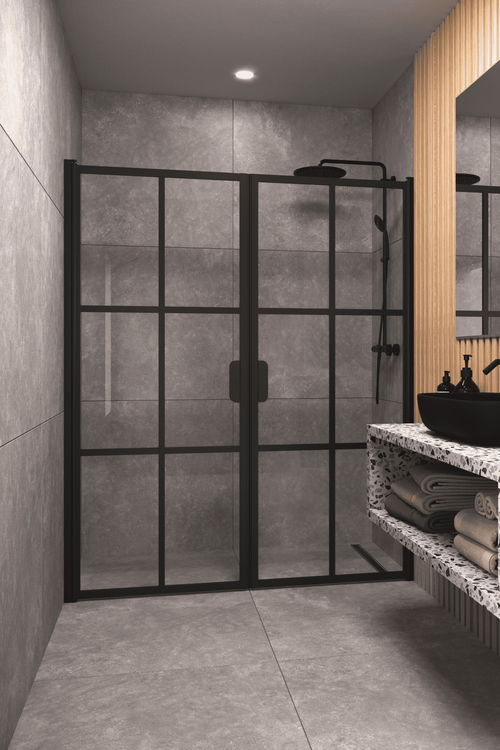 Alcove shower screen Hietakari Bläk 752 Paris, hinged door + hinged door – 5