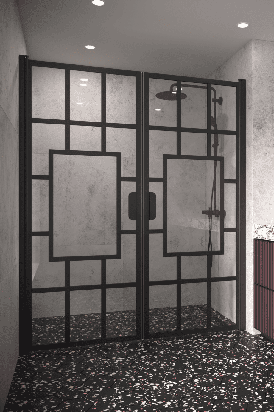 Alcove shower screen Hietakari Bläk 803 Shanghai, black frame, satin frosted glass Alcove shower screen Hietakari Bläk 803 Shanghai, black frame, satin frosted glass