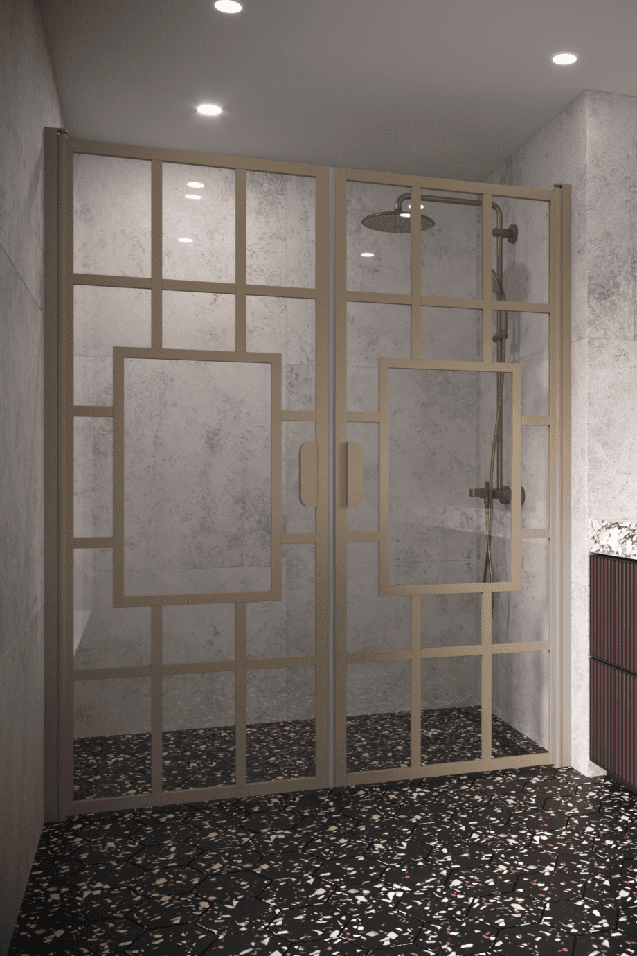 Alcove shower screen Hietakari Bläk 803 Shanghai, Sand frame, bronze tinted glass Alcove shower screen Hietakari Bläk 803 Shanghai, Sand frame, bronze tinted glass