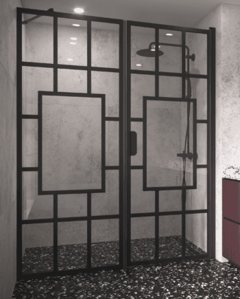 Alcove shower screen Hietakari Bläk 805 Shanghai, fixed wall + hinged door