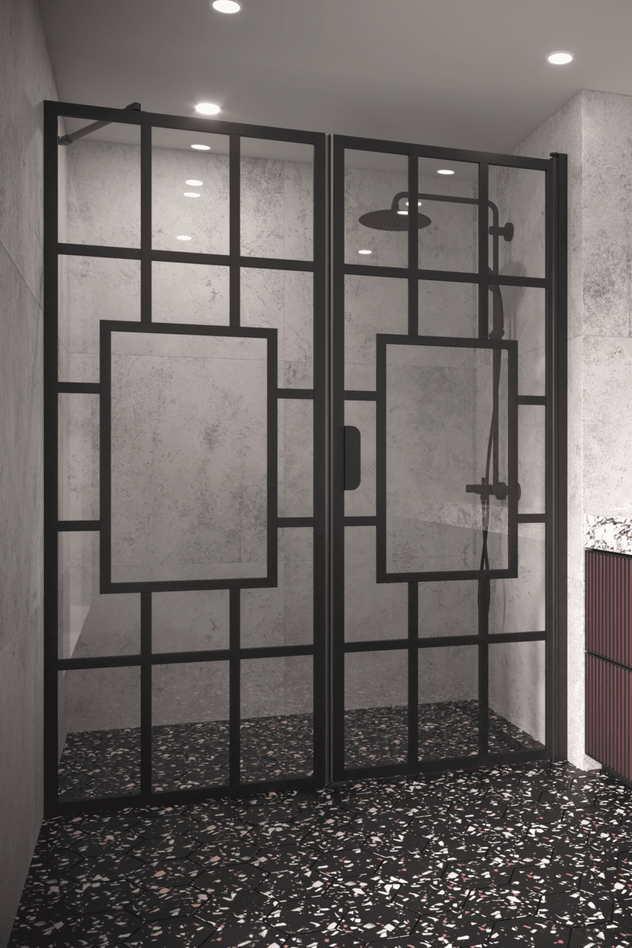 Alcove shower screen Hietakari Bläk 805 Shanghai, white frame, reeded glass Alcove shower screen Hietakari Bläk 805 Shanghai, white frame, reeded glass