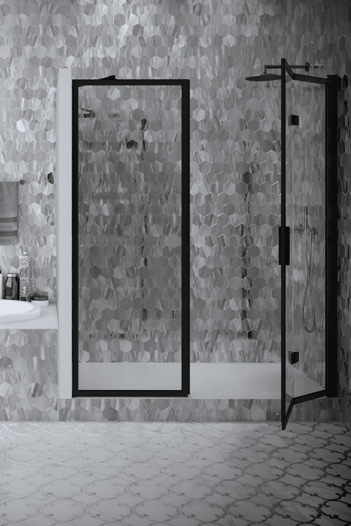 Alcove shower screen Hietakari Bläk 823 New York, fixed wall + folding door – 6