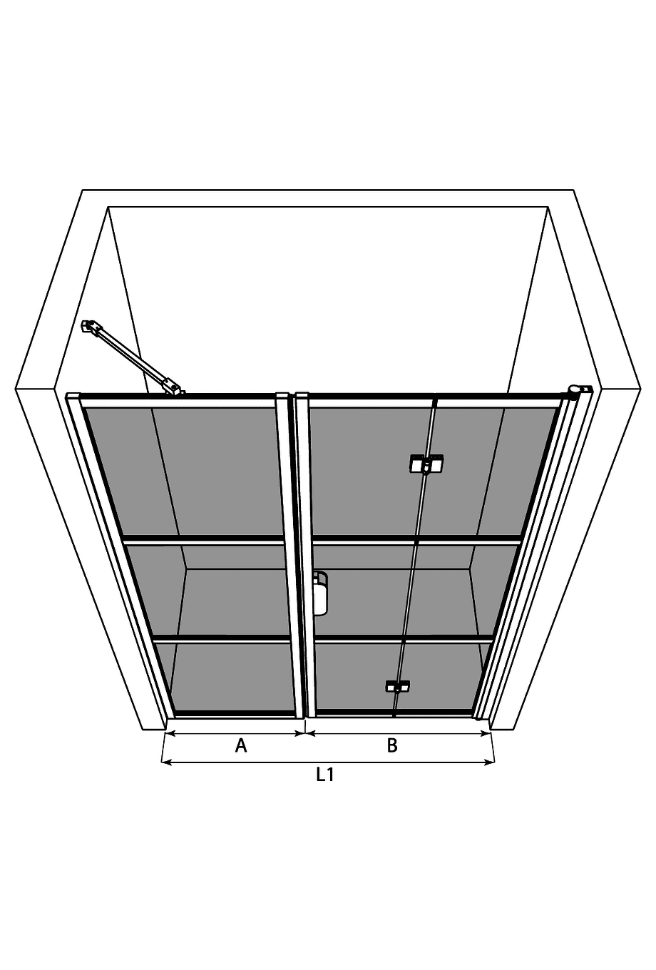 Alcove shower screen Hietakari Bläk 824 Tokyo, fixed wall + folding door – 3