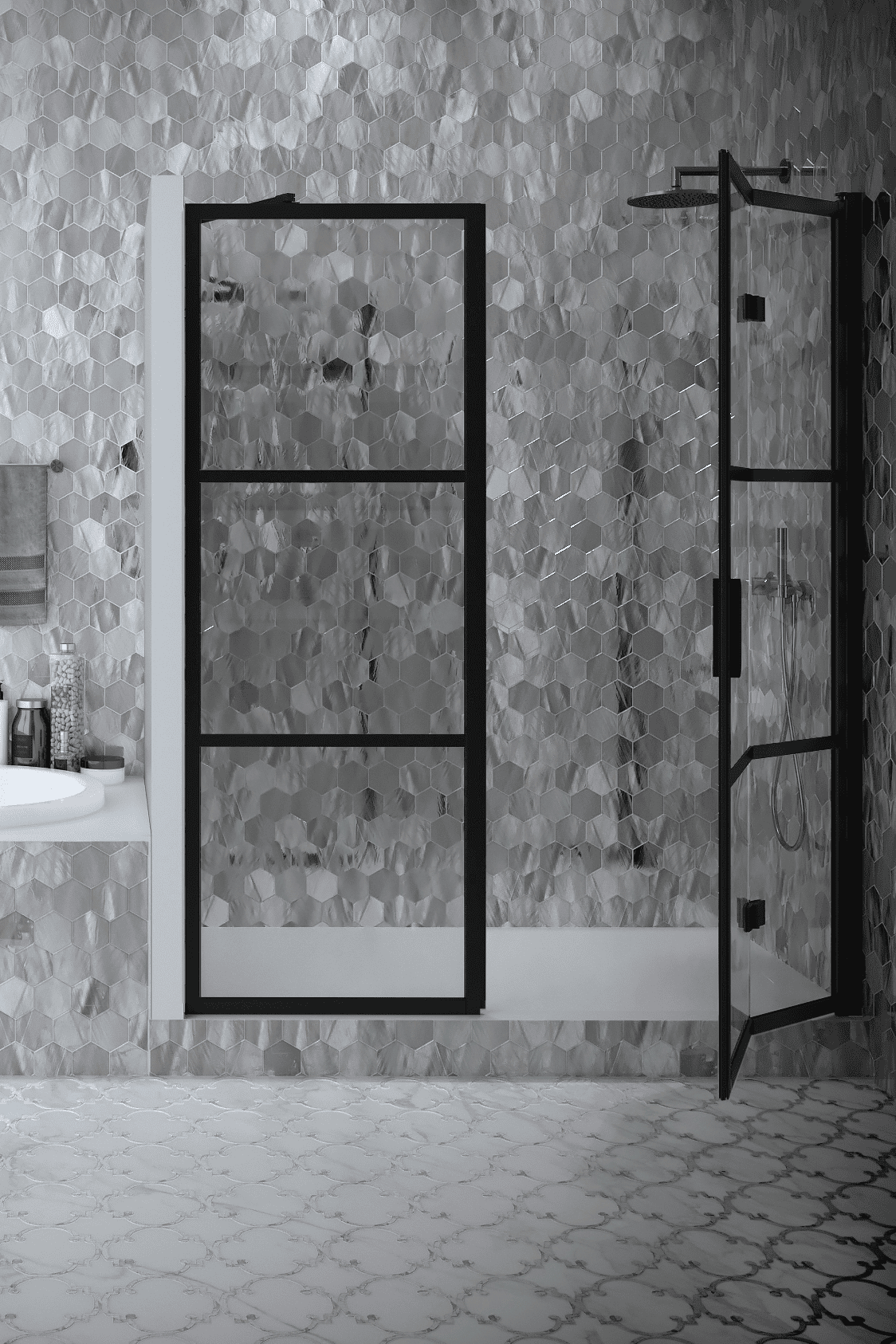 Alcove shower screen Hietakari Bläk 824 Tokyo, fixed wall + folding door – 5