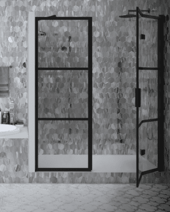 Alcove shower screen Hietakari Bläk 824 Tokyo, fixed wall + folding door