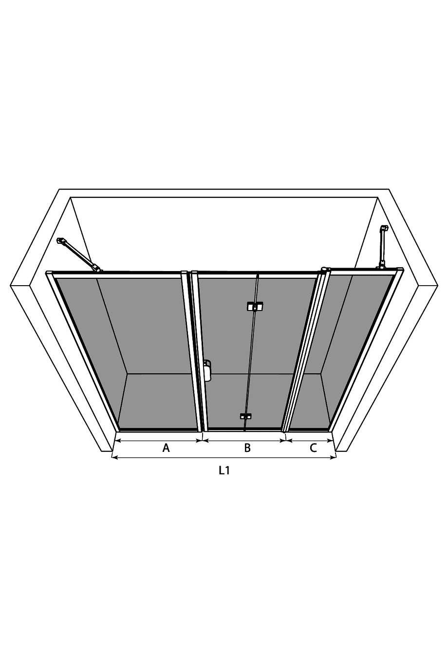 Alcove shower screen Hietakari Bläk 826 New York, fixed wall + folding door with fixed part – 3