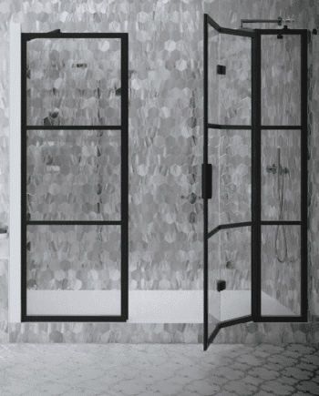 Alcove shower screen Hietakari Bläk 827 Tokyo, fixed wall + folding door with fixed part