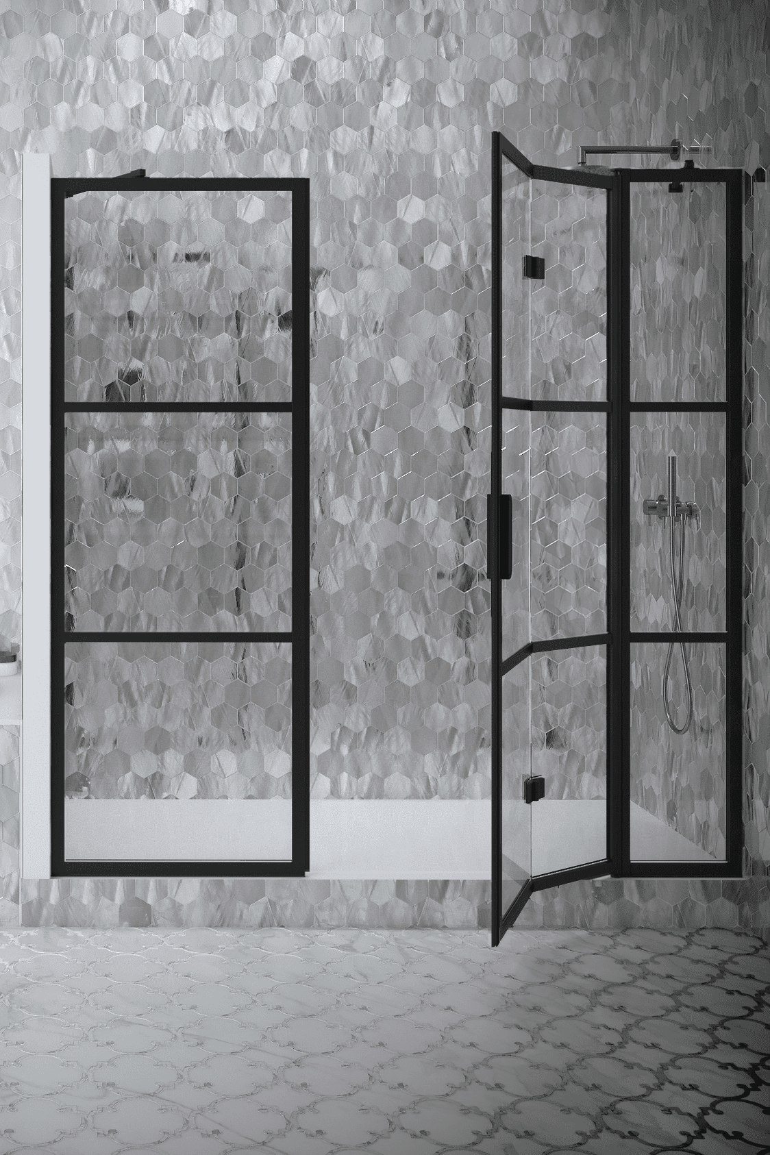 Alcove shower screen Hietakari Bläk 827 Tokyo, fixed wall + folding door with fixed part – 4