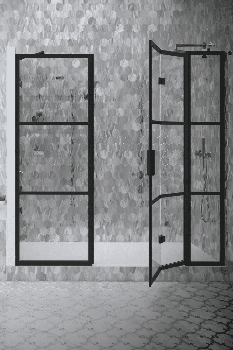 Alcove shower screen Hietakari Bläk 827 Tokyo, Sand frame, satin frosted glass Alcove shower screen Hietakari Bläk 827 Tokyo, Sand frame, satin frosted glass