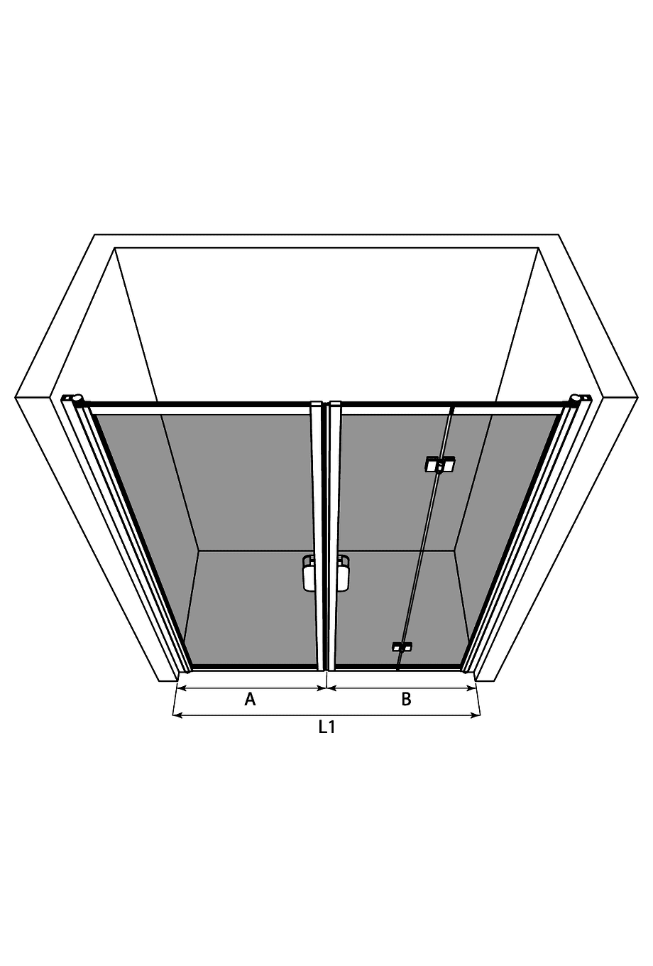 Alcove shower screen Hietakari Bläk 829 New York, hinged door + folding door – 3
