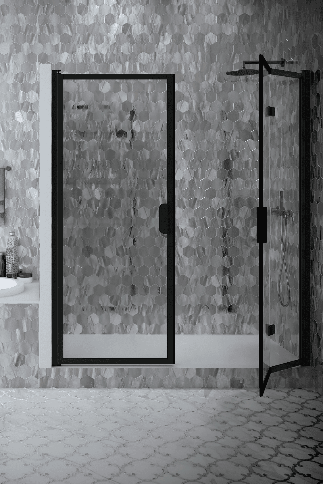 Alcove shower screen Hietakari Bläk 829 New York, white frame, clear glass Alcove shower screen Hietakari Bläk 829 New York, white frame, clear glass