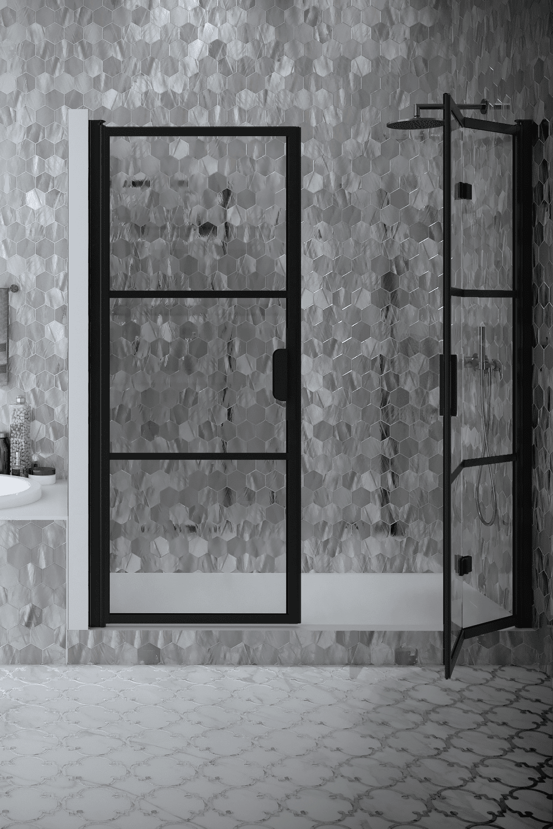 Alcove shower screen Hietakari Bläk 830 Tokyo, hinged door + folding door – 4