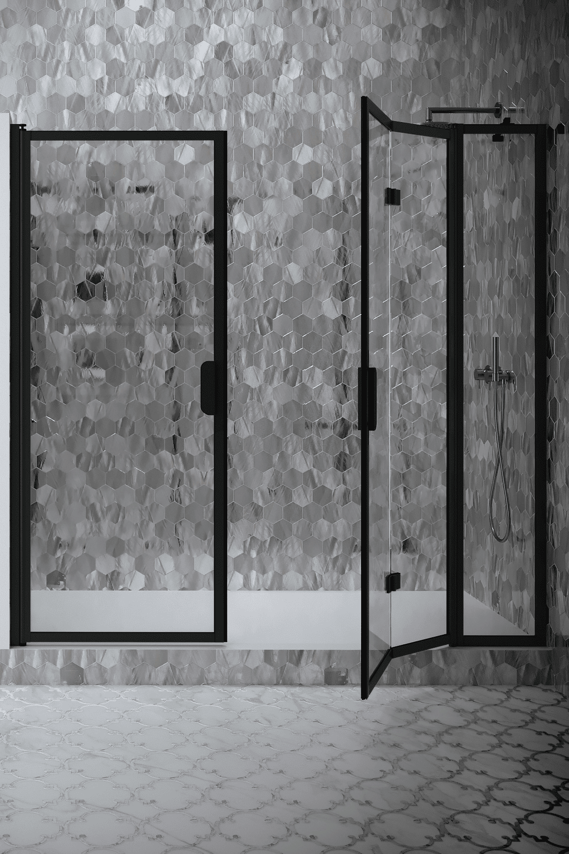 Alcove shower screen Hietakari Bläk 833 New York, hinged door + folding door with fixed part – 6