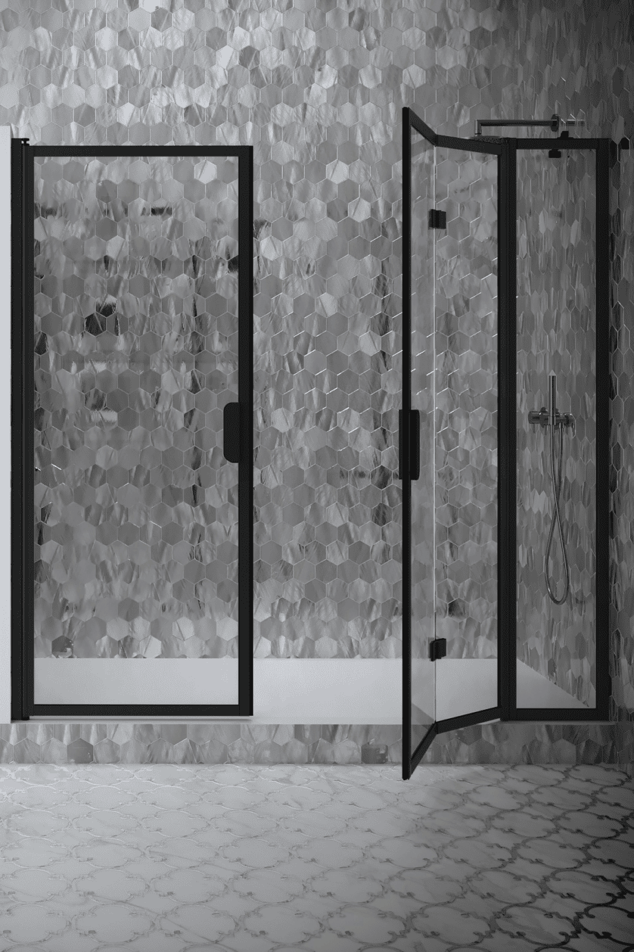 Alcove shower screen Hietakari Bläk 833 New York, Mocha frame, reeded glass Alcove shower screen Hietakari Bläk 833 New York, Mocha frame, reeded glass